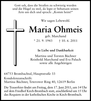 Traueranzeige von Maria Ohmeis von Echo-Zeitungen (Gesamtausgabe)