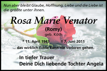 Traueranzeige von Rosa Marie Venator von Echo-Zeitungen (Gesamtausgabe)