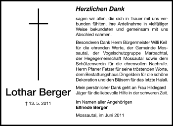 Traueranzeige von Lothar Berger  von Odenwälder Echo