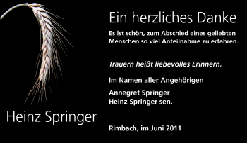 Traueranzeige von Heinz Springer von Starkenburger Echo