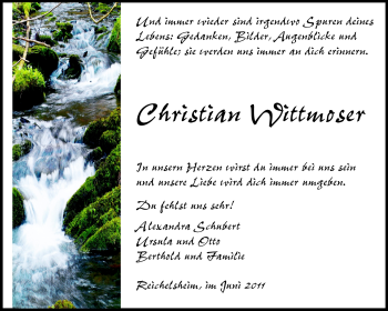 Traueranzeige von Christian Wittmoser von Odenwälder Echo