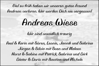 Traueranzeige von Andreas Wiese von Echo-Zeitungen (Gesamtausgabe)