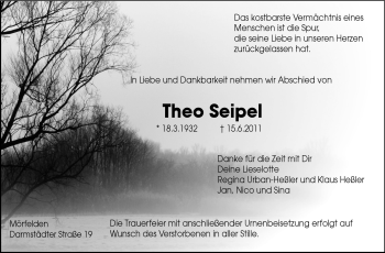 Traueranzeige von Theo Seipel von Rüsselsheimer Echo, Groß-Gerauer-Echo, Ried Echo