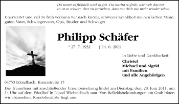 Traueranzeige von Philipp Schäfer von Odenwälder Echo