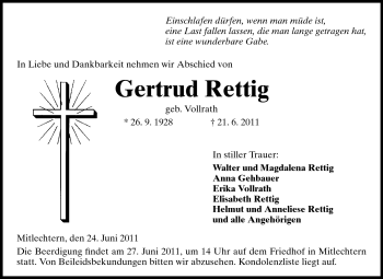 Traueranzeige von Gertrud Rettig von Starkenburger Echo