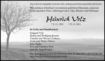 Traueranzeige von Heinrich Volz von Echo-Zeitungen (Gesamtausgabe)