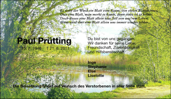 Traueranzeige von Paul Prütting von Starkenburger Echo