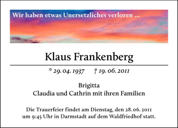 Traueranzeige von Klaus Frankenberg von Echo-Zeitungen (Gesamtausgabe)