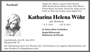 Traueranzeige von Katharina Helena Wöhr von Starkenburger Echo