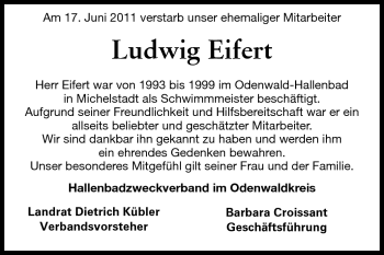 Traueranzeige von Ludwig Eifert von Odenwälder Echo