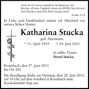 Traueranzeige von Katharina Stucka von Starkenburger Echo