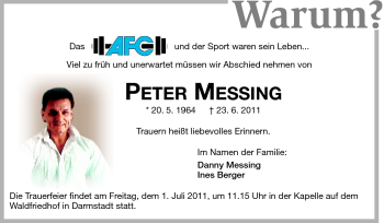 Traueranzeige von Peter Messing von Darmstädter Echo, Odenwälder Echo, Rüsselsheimer Echo, Groß-Gerauer-Echo, Ried Echo