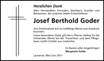 Traueranzeige von Josef Berthold Goder von Echo-Zeitungen (Gesamtausgabe)