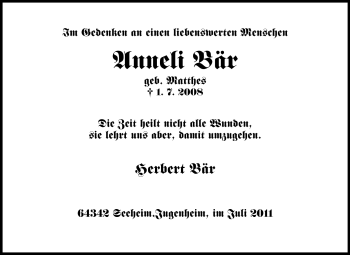 Traueranzeige von Anneli Bär von Echo-Zeitungen (Gesamtausgabe)