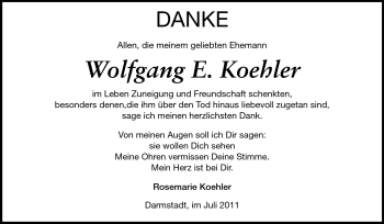Traueranzeige von Wolfgang Köhler von Darmstädter Echo, Odenwälder Echo, Rüsselsheimer Echo, Groß-Gerauer-Echo, Ried Echo