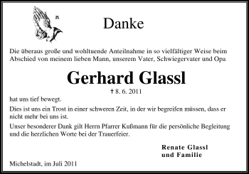 Traueranzeige von Gerhard Glassl von Odenwälder Echo