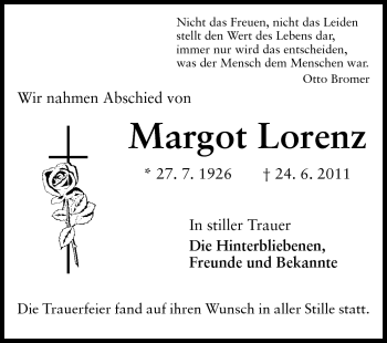 Traueranzeige von Margot Lorenz von Darmstädter Echo, Odenwälder Echo, Rüsselsheimer Echo, Groß-Gerauer-Echo, Ried Echo