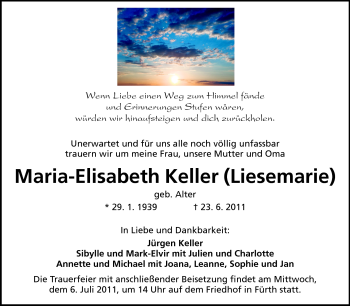 Traueranzeige von Maria-Elisabeth Keller von Starkenburger Echo, Bergsträßer Anzeiger