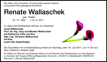 Traueranzeige von Renate Margarete Wallaschek von Echo-Zeitungen (Gesamtausgabe)