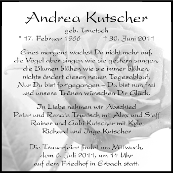 Traueranzeige von Andrea Kutscher von Odenwälder Echo