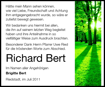 Traueranzeige von Richard Bert von Rüsselsheimer Echo, Groß-Gerauer-Echo, Ried Echo