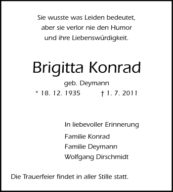 Traueranzeige von Brigitta Konrad von Darmstädter Echo, Odenwälder Echo, Rüsselsheimer Echo, Groß-Gerauer-Echo, Ried Echo