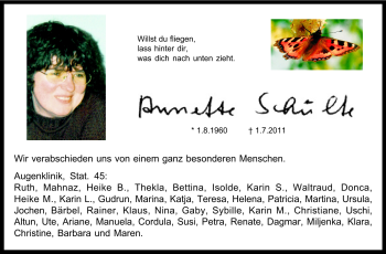 Traueranzeige von Annette Schulte von Echo-Zeitungen (Gesamtausgabe)