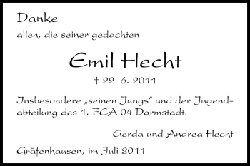 Traueranzeige von Emil Hecht von Echo-Zeitungen (Gesamtausgabe)