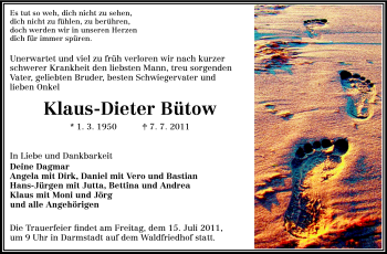 Traueranzeige von Klaus-Dieter Bütow von Echo-Zeitungen (Gesamtausgabe)