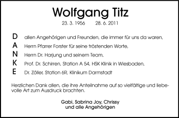 Traueranzeige von Wolfgang Titz von Echo-Zeitungen (Gesamtausgabe)