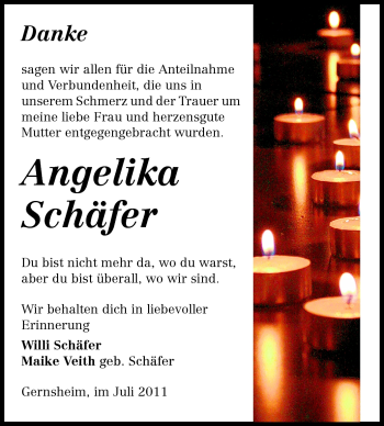 Traueranzeige von Angelika Schäfer von Rüsselsheimer Echo, Groß-Gerauer-Echo, Ried Echo