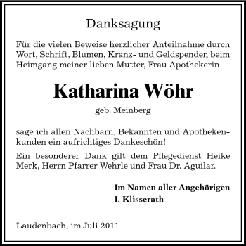 Traueranzeige von Katharina Helena Wöhr von Starkenburger Echo