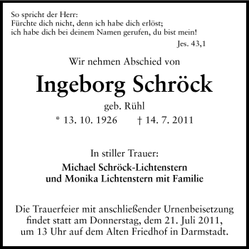 Traueranzeige von Ingeborg Schröck von Echo-Zeitungen (Gesamtausgabe)