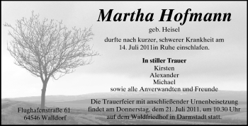 Traueranzeige von Martha Hofmann von Echo-Zeitungen (Gesamtausgabe)
