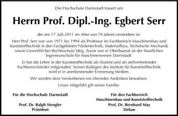 Traueranzeige von Egbert Serr von Echo-Zeitungen (Gesamtausgabe)