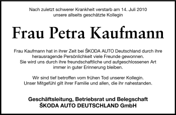 Traueranzeige von Petra Kaufmann von Echo-Zeitungen (Gesamtausgabe)