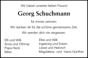 Traueranzeige von Georg Schuchmann von Darmstädter Echo, Odenwälder Echo, Rüsselsheimer Echo, Groß-Gerauer-Echo, Ried Echo