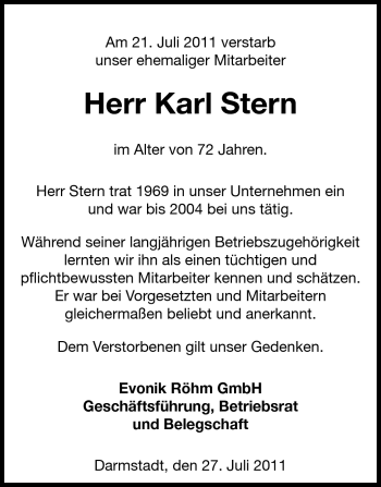 Traueranzeige von Karl Stern von Echo-Zeitungen (Gesamtausgabe)