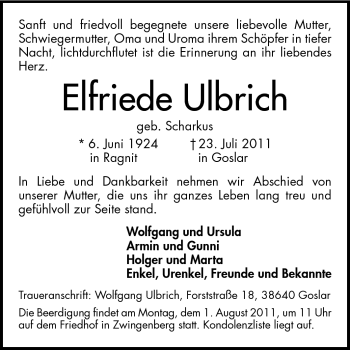 Traueranzeige von Elfried Ulbrich von Echo-Zeitungen (Gesamtausgabe)