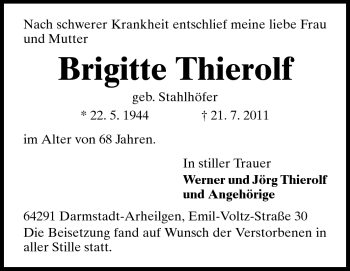Traueranzeige von Brigitte Thierolf von Echo-Zeitungen (Gesamtausgabe)