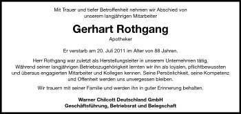 Traueranzeige von Gerhart Rothgang von Echo-Zeitungen (Gesamtausgabe)