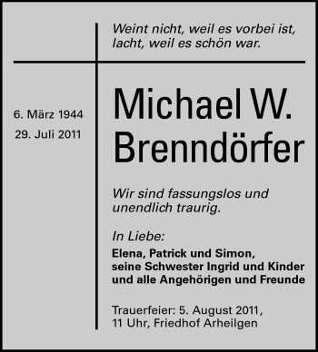 Traueranzeige von Michael W. Brenndörfer von Echo-Zeitungen (Gesamtausgabe)