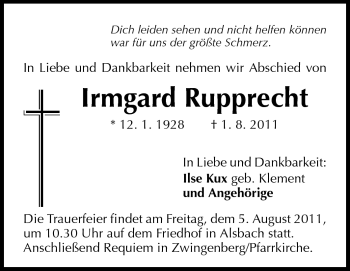 Traueranzeige von Irmgard Rupprecht von Echo-Zeitungen (Gesamtausgabe)
