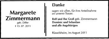 Traueranzeige von Margarete Zimmermann von Rüsselsheimer Echo, Groß-Gerauer-Echo, Ried Echo