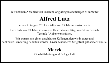 Traueranzeige von Alfred Lutz von Echo-Zeitungen (Gesamtausgabe)