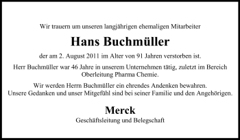 Traueranzeige von Hans Buchmüller von Echo-Zeitungen (Gesamtausgabe)