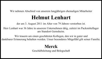 Traueranzeige von Helmut Lenhart von Echo-Zeitungen (Gesamtausgabe)