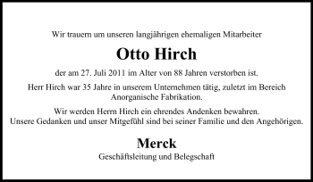 Traueranzeige von Otto Hirch von Echo-Zeitungen (Gesamtausgabe)