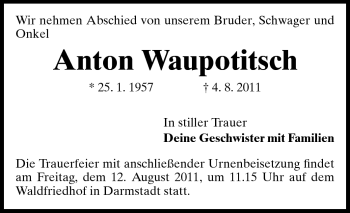 Traueranzeige von Anton Waupotitsch von Echo-Zeitungen (Gesamtausgabe)
