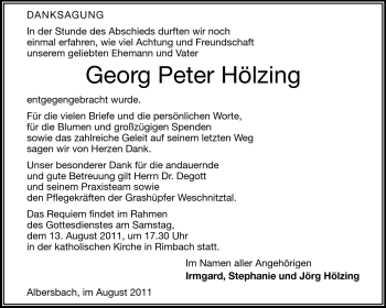 Traueranzeige von Georg Peter Hölzing von Starkenburger Echo, Bergsträßer Anzeiger